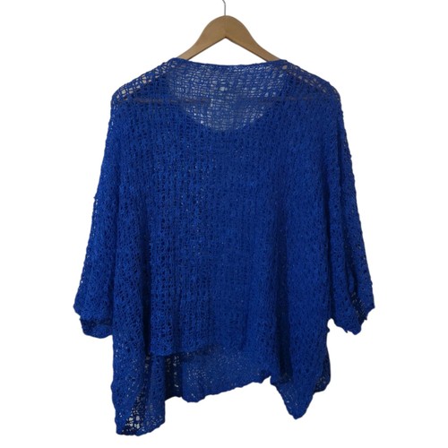 Ikat Women’s Open Knit Poncho Pillow Royal Blue One Size Lightweight Boho New - Picture 4 of 5