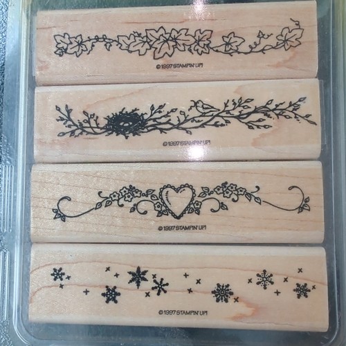 Stampin' Up! Wood Mounted Rubber Stamp Set (4) Seasonal Borders No. 1 Mini 1997