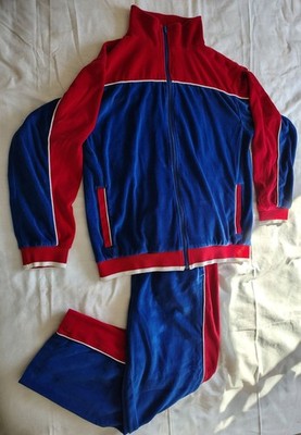 Sweatsedo Statesman Velour Tracksuit XL X-Large Red Blue Mens  Jacket Pants