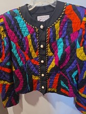 VTG Doncaster Blazer Women  s 8 Multicolor Pearl Button Quilted Braid Detail USA