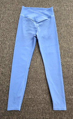 Wilo Leggings Womens Medium Blue Ribbed High Split Waist Ankle Yoga Gym Workout
