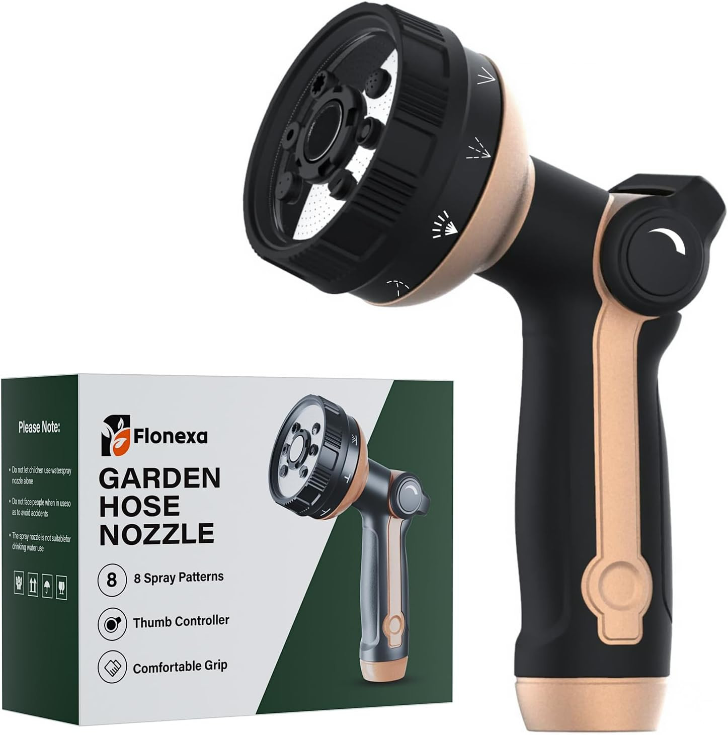 Heavy Duty Garden Hose Nozzle, 100% Metal Water Hose Sprayer with 8 Spray Patter