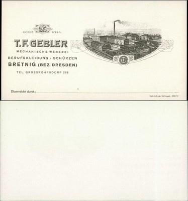 Bretnig-Hauswalde Werbe AK: T.F. Gebler Fabrik - Weberei 1910