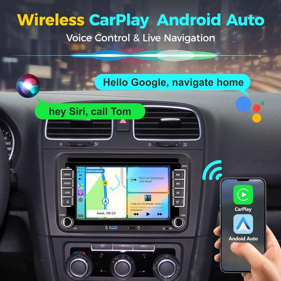 Autoradio Bluetooth Linux per Golf 5 6 VW Polo T5 Seat con navigatore WLAN FM/AM - Immagine 2 di 4