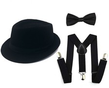 1920s mens Accessories Fedora Gangster Hat Costume Accessory Y-Back Suspender...