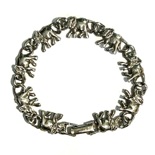 Vintage Sterling Silver 925 Elephant Link Chain Bracelet Animal Safari Artisan - Picture 2 of 13