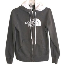 The North Face Full Zip Logo Hoodie Women's Size S Gray White Long Sleeve Hooded