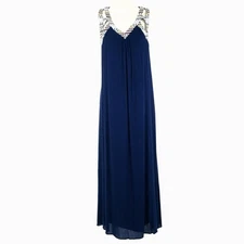 Naïf Maxi Dress Sz L Semi Sheer Lined Shift Tapestry Trim Neckline