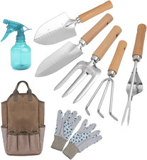 Set Di 9 Attrezzi Da Giardino in Acciaio Inox Con Manico in Legno Di Faggio, Sup