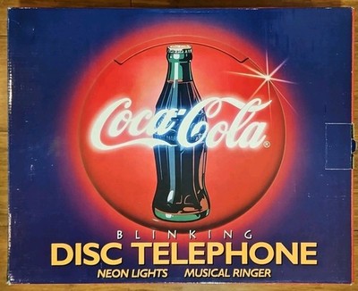 Vintage Coca Cola Blinking Disc Telephone Neon Light Musical Ringer 1995 NIB