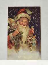 A Merry Christmas Santa Claus Gold Line Embossed Vintage Postcard Unposted
