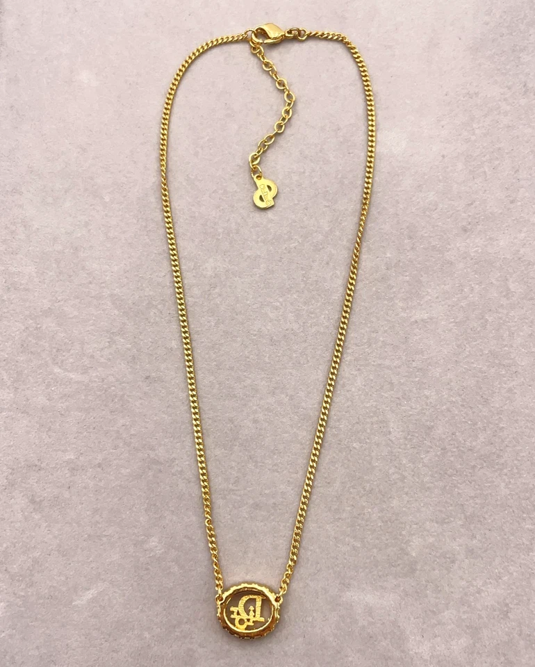 Auth Christian Dior CD Logo Rhinestone Necklace GD Set3 W/Box BA100151 - Image 4 of 4