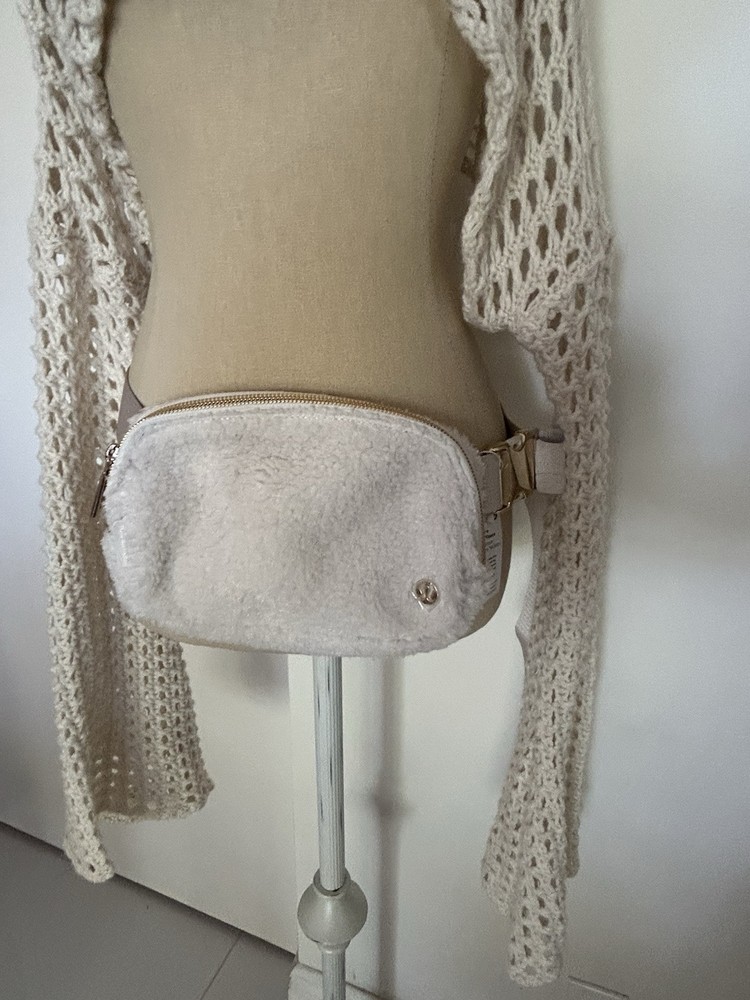 Women's Designer Leather Belt Bag - Lululemon White & Gold Fleece