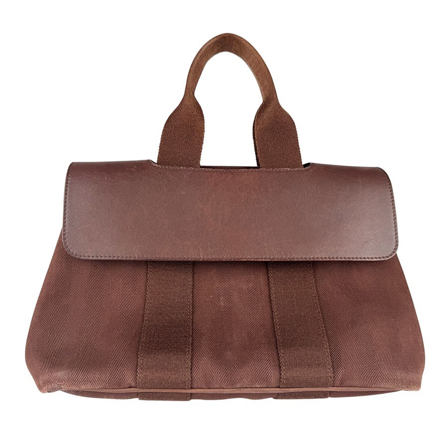 Borsa a mano originale HERMES Valparaiso PM marrone cotone/pelle/argento - z8812