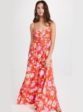 Free People Floral V-Neck Backless Strappy Maxi Dress Viscose Orange M