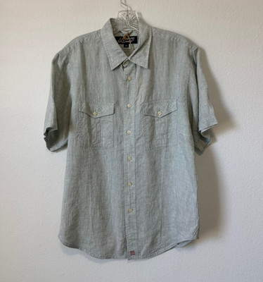 Canterbury New Zealand 100% Linen Short Sleeve Button Up Shirt Men's Size M