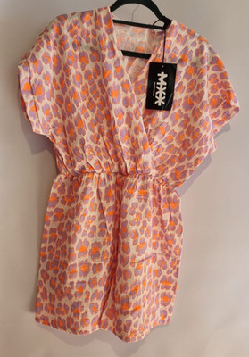 Made in Italy, Damen Sommer Jumpsuit, Musselin, Kurz, Leo, Lila, Neon, ca 36-40