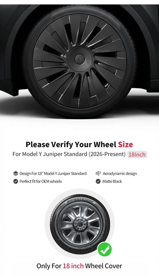 Pack de 4 Enjoliveurs TESLA MODEL Y Standard 2026 Jantes 18 Pouces. - Photo 3/4