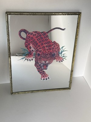 VTG   Carnival Prize Mirror   Red Jaguar Traditional Tattoo Style 1970 / 1980