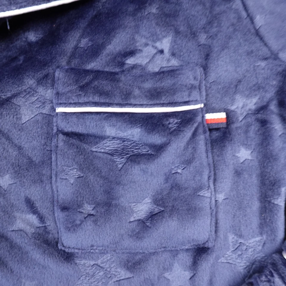 Tommy Hilfiger Pajama Set Womens S Blue Velvet Button Up Shirt Drawstring Pants - Image 3 of 4