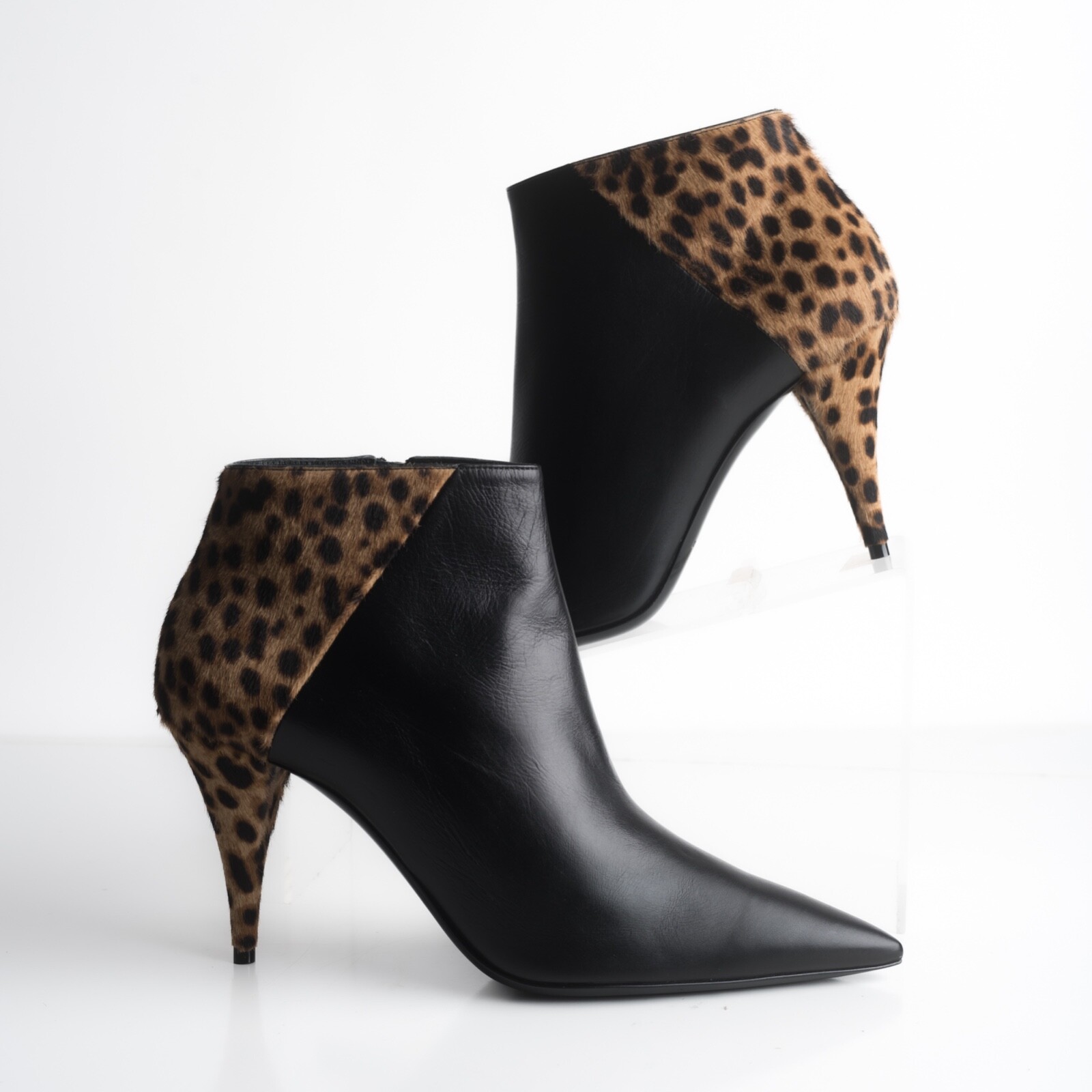 Stivaletti Saint Laurent YSL donna neri in pelle stivaletti peli di polpaccio US 8 EU 38