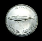 Silver Commemorative 10 Cents 1967 Coin Of Canada Queen Elizabeth & Fish Mint Ag