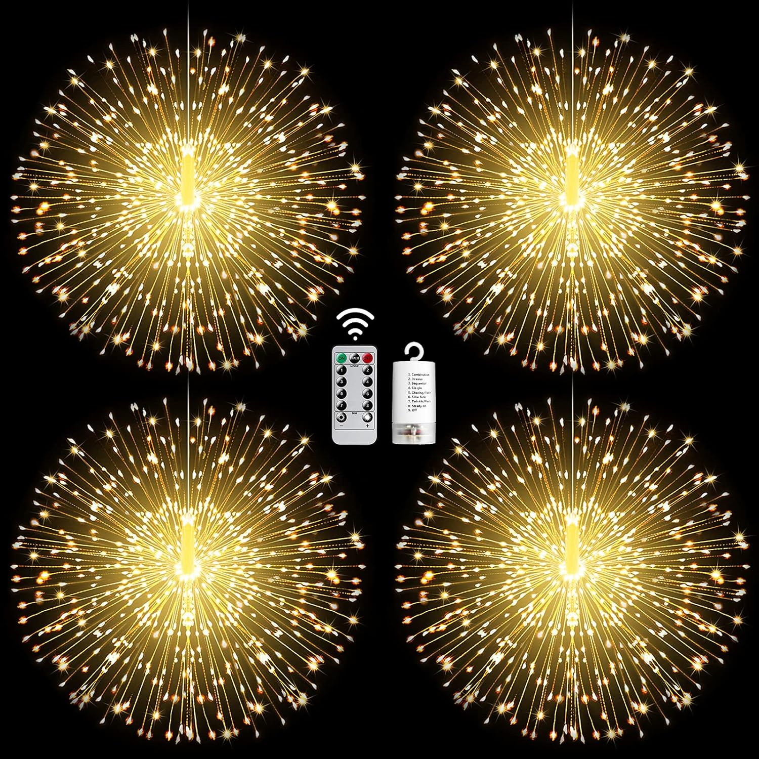 225 LED String Lights 4 Pack - 8 Modes, Dimmable, Remote Control