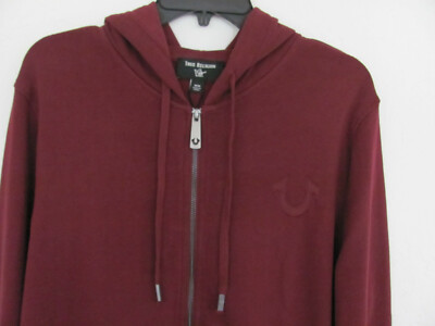 True Religion Logo Zip Hoodie Sweat Jacket-Tone on Tone -Maroon 