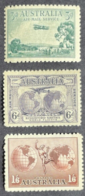 AUSTRALIA 1929-34 Lot of 3 AIRMAIL Stamps MNH OG Sc# C1-C2, C4 is Perf ...