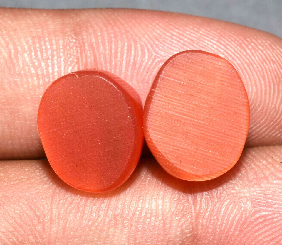 Pair Of 14.85 Ct Lab-Grown Orange Cat's Eye Rarest Quartz Gems for Jewelry Use - Image 3 of 3