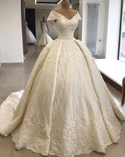 Bohemian White Satin Wedding Dresses Off the Shoulder Lace Appliques Bridal Gown