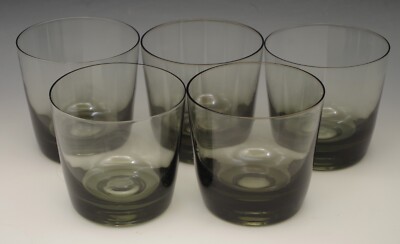 MID CENTURY ORREFORS GLASS KARL SMOKE GRAY SET OF 5  OLD FASHIONED WHISKEY 3''
