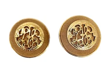 Vintage Circular Filigree Dome Clip On  Beige Gold Toned Earrings 1.50 inch Wide