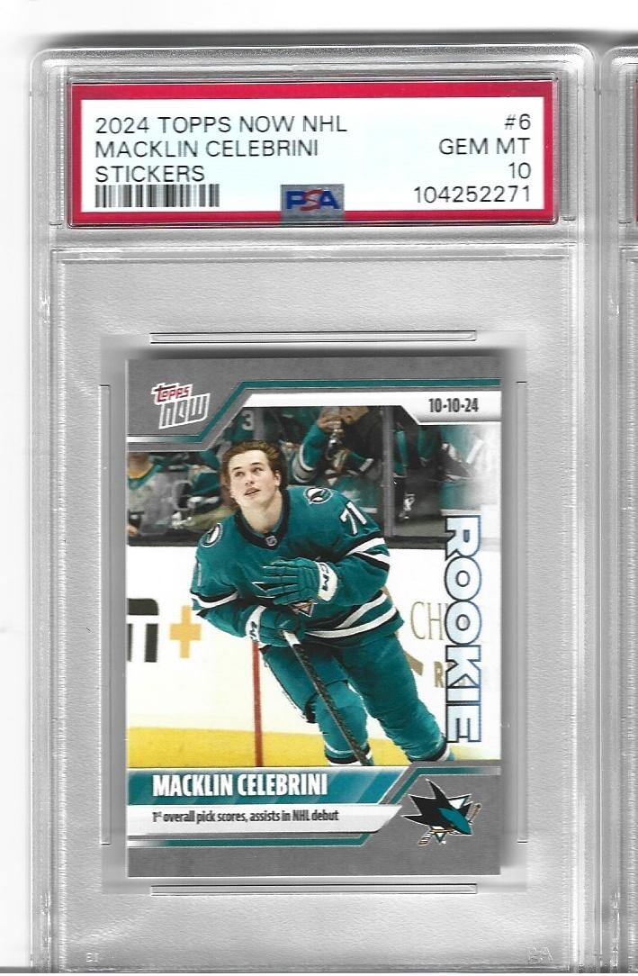 2024 Topps Now NHL Stickers - Macklin Celebrini Debut Game Rookie Card #6 PSA 10