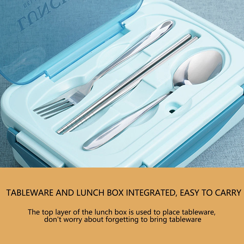 Adult Bento Box Lunch Food Box Container with 3 Compartments & Utensils BPA Free