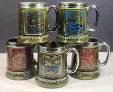 Lord Nelson Pottery Mug Set of 5 YE OLDE INN Green Beer Tankard Series England