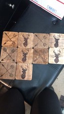 Handmade rustic coasters  wood burning/stained 3.75 x 3.75