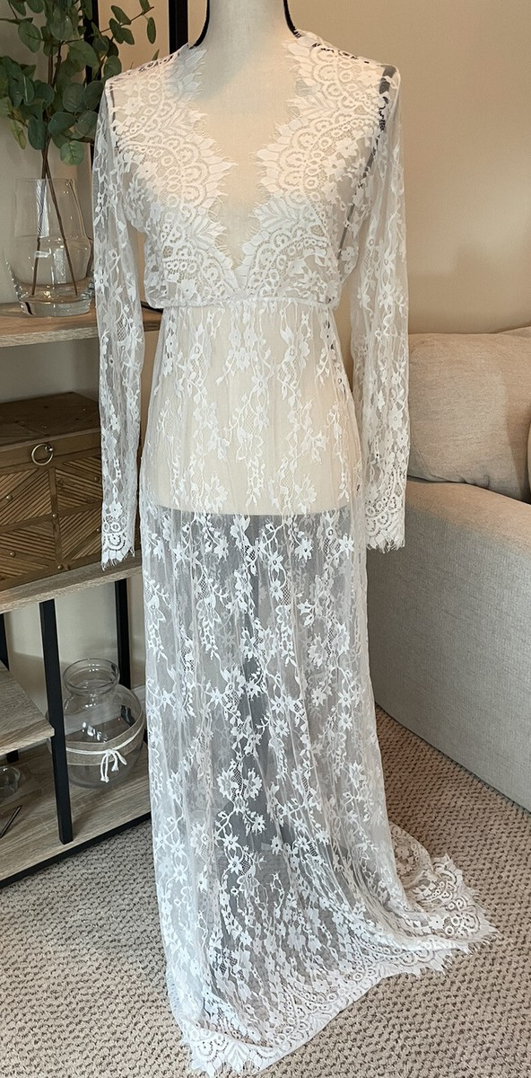 chinese dress ladies Dior Long Sleeve Sheer Lace Maxi Dress – Justin Reed main image 1