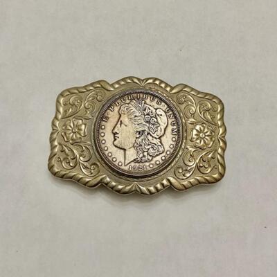 Antique 1921 Silver Morgan Dollar Coin Buckle  3.25in x 2.25in Antique Buckle with 1921 Silver Morgan  main image 4