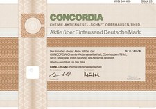 Concordia Chemie Aktiengesellschaft - Oberhausen / NRW - Aktie - 1.000 DM -