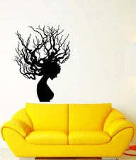 Vinyl Wall Decal Gothic Style Girl Hairstyle Tree Branches Stickers (3637ig)