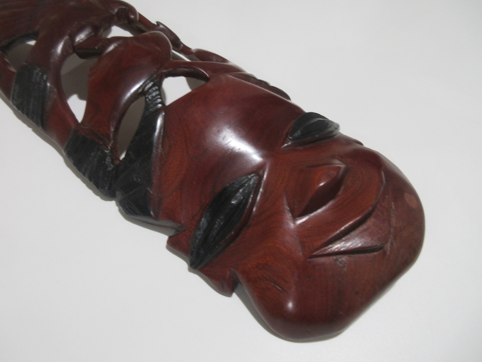 16" Hand Carved African Tribal Mask Ebony Wood Eagle Hunting Fish Snake Original