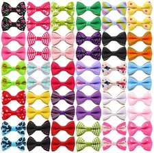 60 Pcs Cute Puppy Dog Small Bowknot Hair Bows Pet Ribbon with Metal Clips