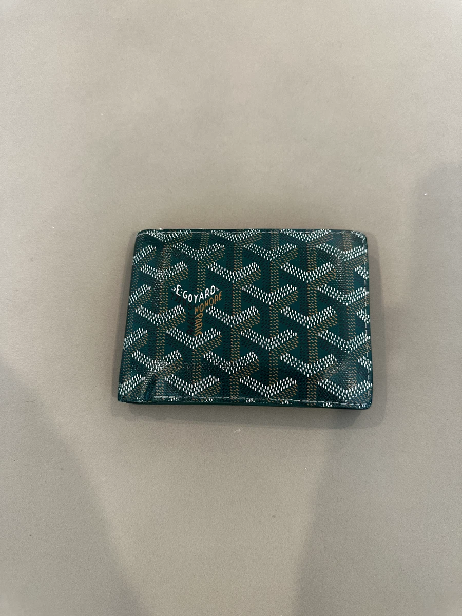 Goyard Double Billfold Wallet Green & White Leather With Box Made in France