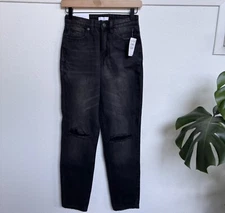 BP. NEW $45 Black Wash Distressed High Waist Straight Leg Jean Size 24