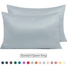 2 PCS Ultra Soft Satin Pillowcase with Zipper Closure Silky Cooling Pillow Cover