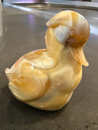 Imperial Caramels SLAG Art GLASS Brown SITTING DUCK Orig Stickers Mid Century - Picture 2 of 7