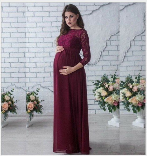 Pregnant Womens Lace Maternity Maxi Dress Gown Photography Props Party Wedding - Picture 6 of 9
