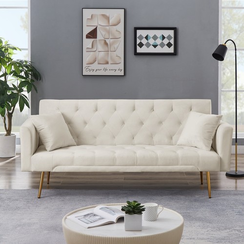 71" Velvet Futon Sofa Bed 2 Pillows 3 Adjustable