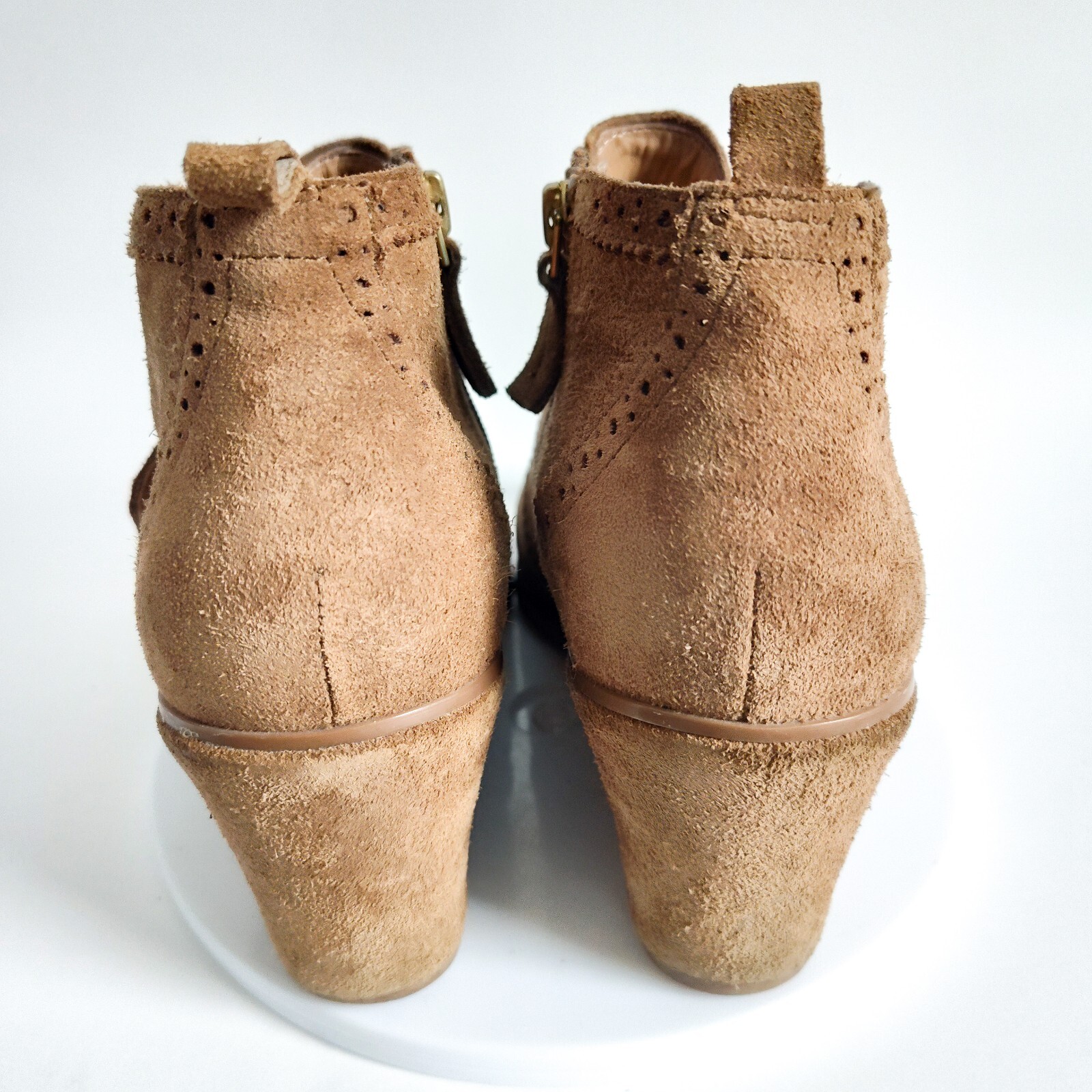 SAOLA Scarpe stivaletti Franco Sarto scamosciati Oxford cinturino monaco zeppa 3" marrone cammello taglia 10